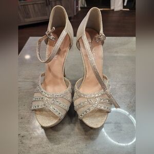 Elegant Rhinestone Beige Strappy Heels